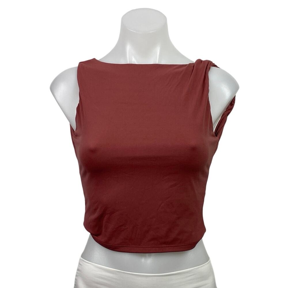 Qinsen Red Sleeveless High Neck Open Back Backless Tank Cami Crop Top Size M
